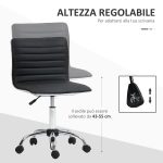 Sedia da Ufficio Ergonomica in Pelle PU con Altezza Regolabile, Seduta Girevole e Ruote, Nero - immagine 4