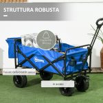 Carrello da Giardino 110L con Maniglia Telescopica e Borsa Termica da 15L in Acciaio e Tessuto, Blu - immagine 8