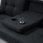 Divano Letto 3 Posti Reclinabile con Rivestimento Effetto Lino e Tavolino a Ribalta, Grigio - immagine 9