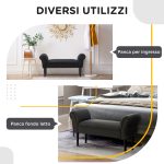 Panca Fondo Letto Imbottita con Braccioli Arrotolati, 102x35x51cm, Nero - immagine 5