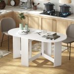 Tavolo Pieghevole per 6 Persone con 2 Ribalte Ovale in Legno, 163x80x75 cm, Bianco - immagine 2