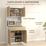 Credenza Cucina con Armadietti a 2 Ante e Cassetto, 80x40x180cm, Colore Legno - immagine 4