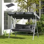 Set 4 Cuscini da Giardino per Schienale e Seduta con Imbottitura, in Poliestere, Grigio Carbone - immagine 2