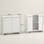 Mobile Sottolavabo Bagno con 2 Ante Decorate e Intaglio a U per Tubi, 60x30x60cm, Bianco - immagine 3
