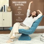 Poltrona Relax Girevole Effetto Velluto e Acciaio con Schienale Regolabile in 5 Posizioni, 62x70x95 cm, Blu - immagine 5