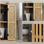 Mobiletto Bagno con Ripiano Aperto e Armadietto, in Bambù e MDF, 18x18x75 cm, Nero e color Legno - immagine 7
