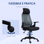 Sedia da Ufficio con Supporto Lombare e Poggiatesta, Seduta Girevole con Altezza Regolabile, Nero - immagine 8