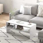 Tavolino da Caffè Moderno in Legno a 2 Livelli con Ripiano Aperto, 100x40x41.5 cm, Bianco - immagine 6