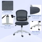 Sedia da Ufficio Ergonomica con Schienale a Rete e Altezza Regolabile, 65.5x61.5x88-97.5cm, Grigio - immagine 8