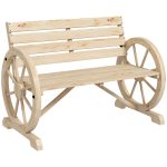 Panchina da Giardino 2 Posti a Doghe con Braccioli a Ruota di Carro, in Legno, 105.5x56x79 cm, color Legno