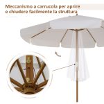 Ombrellone da Giardino con Doppio Tettuccio, in Legno di Bambù e Poliestere, Ø325x250 cm, Crema - immagine 5