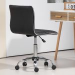 Sedia da Ufficio Ergonomica in Pelle PU con Altezza Regolabile, Seduta Girevole e Ruote, Nero - immagine 7