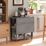 Tavolo Pieghevole a 2 Ribalte per 4 Persone con 2 Ripiani Aperti, in Legno e Metallo, 133.4x80x75 cm, Grigio - immagine 7