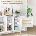 Mobile Buffet con 4 Ripiani Aperti e Armadietto, in Truciolato e Acciaio, 120x37x81.5 cm, Bianco - immagine 5