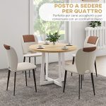 Tavolo da Pranzo Rotondo Moderno per 4 Persone, Ø100x75cm, Legno Naturale e Bianco - immagine 4