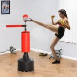 Sacco da Boxe ad Altezza Regolabile con Punching Ball e Base Riempibile, 88x48x155-205 cm, Rosso e Nero - immagine 7