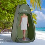 Tenda da Doccia Pop Up Impermeabile in Poliestere e Plastica, 100x100x185 cm, Verde Militare - immagine 2