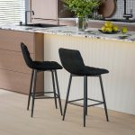 Set 2 Sgabelli da Cucina Stile Nordico in Tessuto Effetto Velluto e Metallo, 45x47x84 cm, Nero - immagine 2