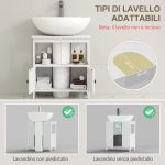 Mobile Sottolavabo con Ripiano e Armadietto, Intaglio e U e 2 Ante, 60x30x60 cm, Bianco - immagine 4