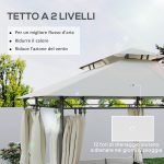  Gazebo da Giardino 3x4 m con Tende Rimovibili, Doppio Tetto e Struttura in Metallo, Crema - immagine 4
