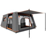 Tenda da Campeggio per 4-6 Persone con 2 Stanze e Veranda, Impermeabile e UPF 30+, Borsa di Trasporto, Grigio
