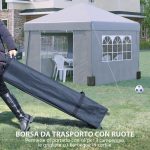 Gazebo 3x3 m Pieghevole ad Altezza Regolabile con Finestrelle, in Acciaio e Tessuto Oxford Grigio Chiaro - immagine 8