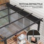 Pergola Gazebo 4x3 m con 8 Fori di Drenaggio, in Alluminio, Metallo e Poliestere, Grigio Scuro - immagine 4