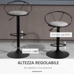 Set 2 Sgabelli Bar con Schienale e Poggiapiedi, Altezza Regolabile e Seduta Imbottita, Grigio - immagine 5