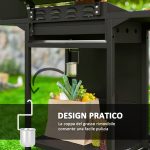 Barbecue a Gas con Bruciatori Indipendenti, Coperchio con Termometro e Tavolino Laterale, Nero - immagine 7