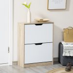 Scarpiera Salvaspazio Slim a 2 Cassetti per 8 Paia di Scarpe 62.5x26x81 cm, Legno e Bianco - immagine 2