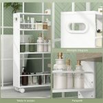 Carrello da Cucina e Bagno Salvaspazio a 3 Livelli con Barre Laterali e Ruote con Freni, Bianco - immagine 6