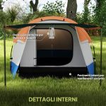Tenda da Campeggio Impermeabile con 2 Aree e 3 Ingressi, Poliestere e Fibra di Vetro, 420x200x150 cm, Arancione - immagine 6