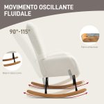 Sedia a Dondolo in Velluto Teddy, Metallo e Legno per Camera da Letto e Soggiorno, 70x94x100 cm, Bianco Crema - immagine 4