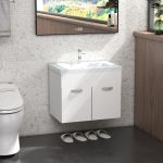 Mobile Bagno Sospeso con Lavabo, Armadietto a 2 Ante con Cerniere Ammortizzate, 61x40x50cm, Bianco Lucido - immagine 2