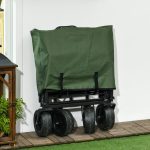 Carrello da Giardino 110L con Maniglia Telescopica e Fondo Apribile in Acciaio e Tessuto Oxford, Cachi - immagine 9