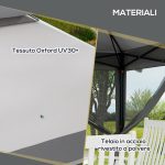 Gazebo con Zanzariere Regolabile su 3 Livelli, in Acciaio e tessuto Oxford, 326x326x272 cm, Grigio Chiaro e Scuro - immagine 7