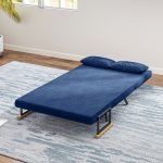 Divano Letto 3 in 1 in Tessuto Effetto Velluto con Schienale Regolabile e 2 Cuscini, 102x73x81 cm, Blu - immagine 7