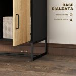 Credenza Moderna con 3 Armadietti e 2 Cassetti, in Truciolato e Acciaio, 80x35x88 cm, Nero e color Legno - immagine 6