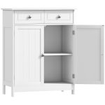 Mobile Bagno a 2 Ante con Ripiano Regolabile e 2 Cassetti in Legno, 60x30x75 cm, Bianco