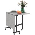 Tavolo Pieghevole a Ribalta per 4-6 Persone con 6 Rotelle, in Legno e Acciaio, 120x80x73 cm, Grigio