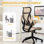 Sedia da Ufficio con Braccioli Ribaltabili, Altezza Regolabile e Schienale Inclinabile, Beige - immagine 4