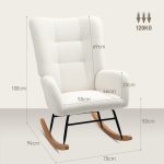 Sedia a Dondolo in Velluto Teddy, Metallo e Legno per Camera da Letto e Soggiorno, 70x94x100 cm, Bianco Crema - immagine 3