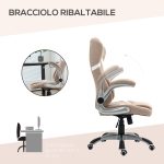 Sedia da Ufficio Reclinabile con Altezza Regolabile in Tessuto, 68x76x109-117 cm, Marrone Chiaro - immagine 7