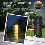 Lampada Solare da Giardino con Illuminazione LED, in Acciaio e Rattan PE, 20x20x68 cm, Grigio - immagine 6
