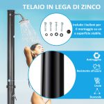 Doccia Solare da 20L con Rubinetto Inferiore e Temperatura Regolabile, in Lega di Zinco, 15.5x15.5x222 cm, Nero - immagine 7