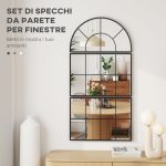 Specchio da Parete ad Arco Stile Finestra per Camera da Letto e Ingresso, 76x43 cm, Nero - immagine 4