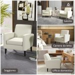 Poltroncina da Camera Moderna in Tessuto con Braccioli, 66x72x74 cm, Crema - immagine 7