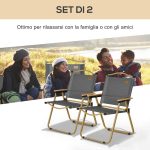 Set 2 Sedie per Esterni Pieghevoli con Braccioli in Tessuto Oxford e Acciaio, Grigio - immagine 4