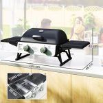 Barbecue a Gas Portatile con 2 Bruciatori e Coperchio con Termometro, Nero - immagine 3