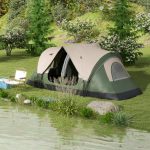 Tenda da Campeggio 6 Posti con 2 Stanze Separate, Poliestere e Fibra di Vetro, 450x215x180 cm, Verde Scuro - immagine 2